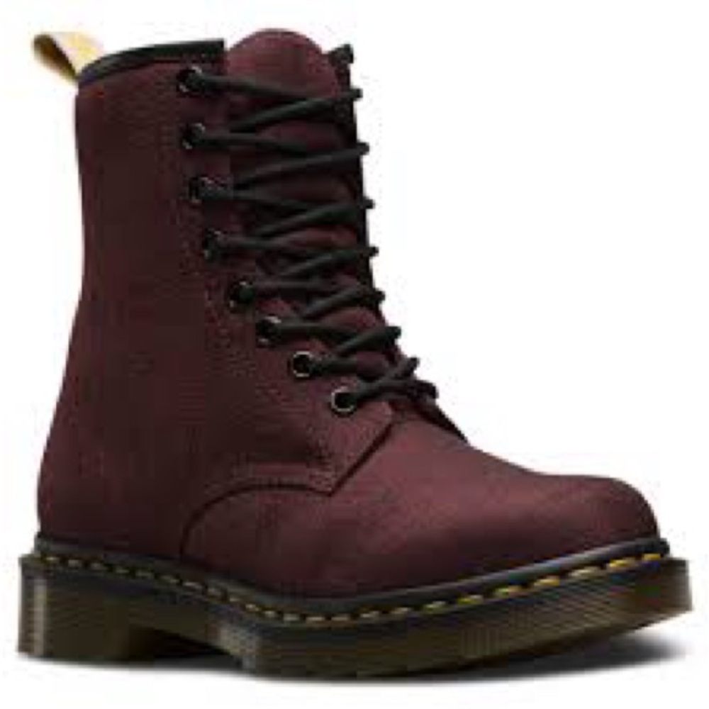 NEW Dr Martens Doc Martens 1460 Vegan Castel Cherry Red Serge Canvas LaceUp Boot